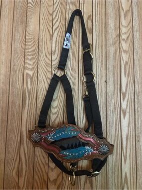 Hand Tooled leather Nylon Horse Halter